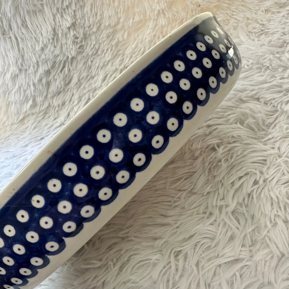 Polish Pottery Boleslawiec Blue Rose Pattern Oval Baking Dish 12